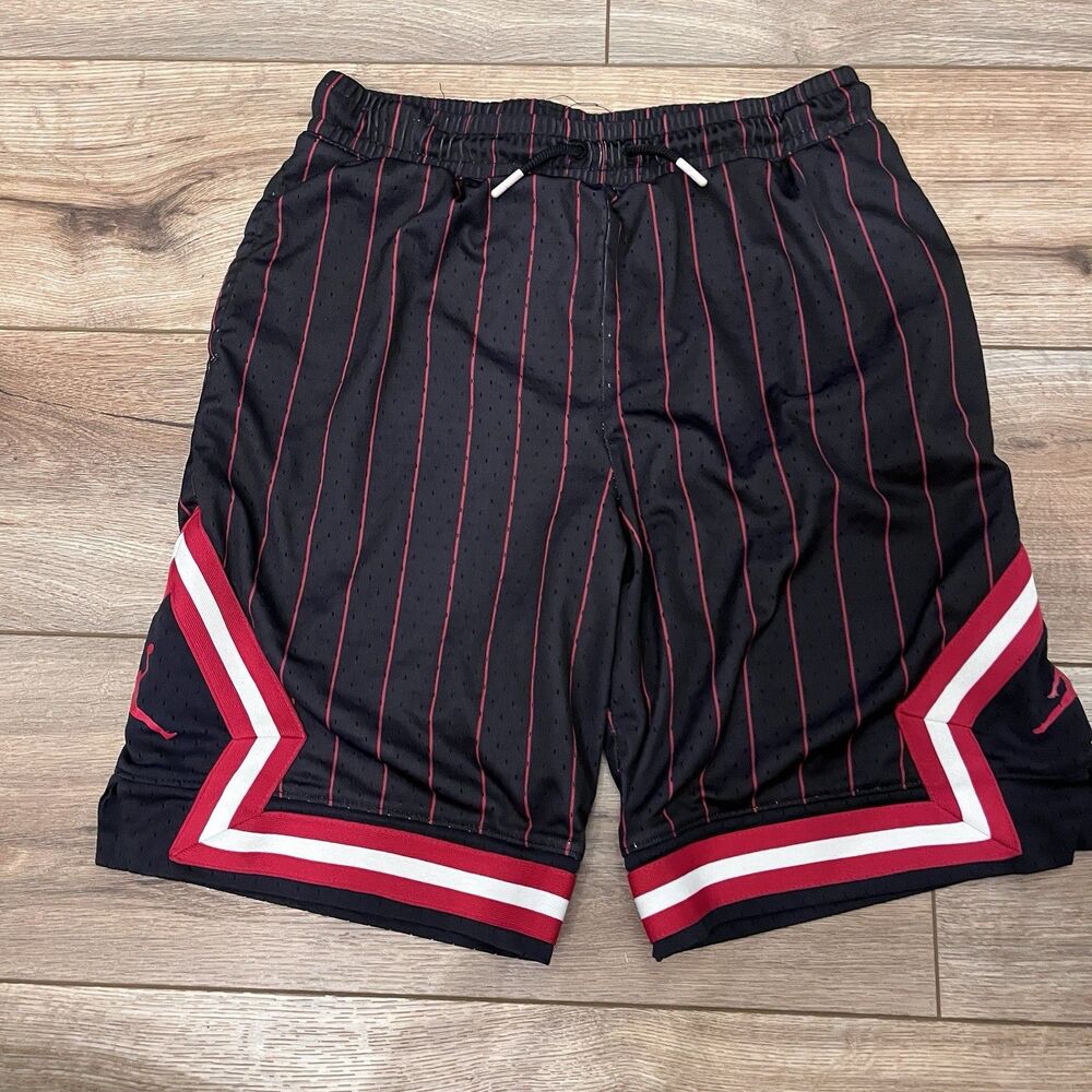 Air Jordan Black Red Pinstriped Striped Diamond Basketball Shorts Youth Sz XL